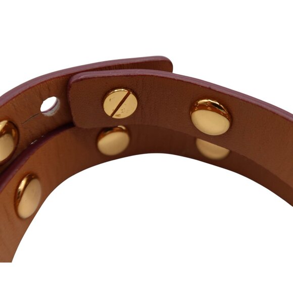 TORY BURCH Burgundy Leather Gold Tone Logo Stud Double Wrap Bracelet Red - Picture 4 of 6